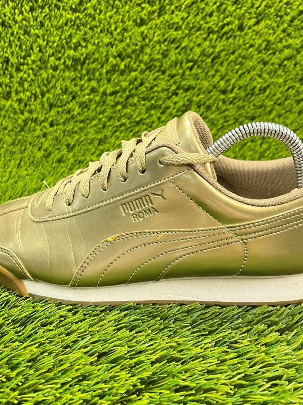 Puma Roma Patent Ano Gold Boys Size‎ 7Y Athletic Walking Leather Shoes Sneakers